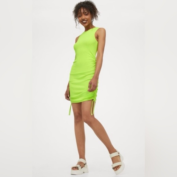 Y2K Neon Ribbed Drawstring Dress - Picture 4 of 4